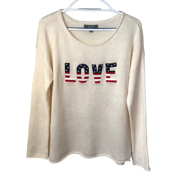 Marled Sweaters - Marled Reunited Clothing Stars & Stripes LOVE Ivory Knit Sweater Womens Size L